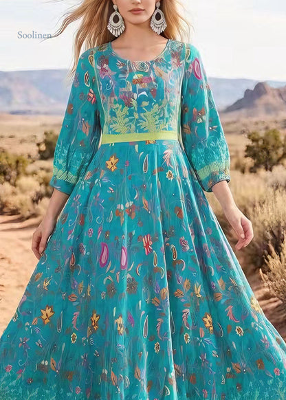 V Neck Print Exra Large Hem Cotton Maxi Dresses Summer