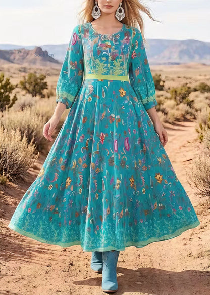 V Neck Print Exra Large Hem Cotton Maxi Dresses Summer