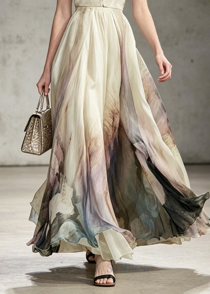 V Neck Tie Dye Chiffon Maxi Dresses Sleeveless