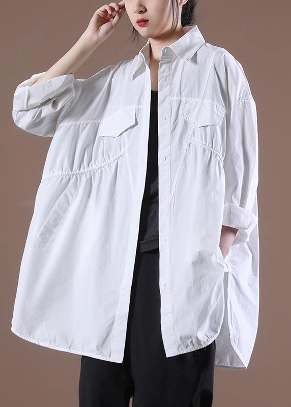 White Asymmetrical Print Shirt Long Sleeve
