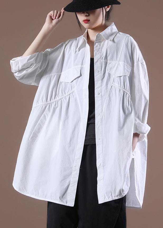 White Asymmetrical Print Shirt Long Sleeve