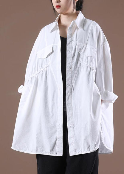 White Asymmetrical Print Shirt Long Sleeve