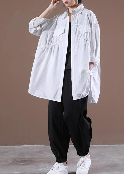 White Asymmetrical Print Shirt Long Sleeve