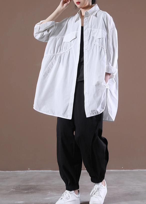 White Asymmetrical Print Shirt Long Sleeve