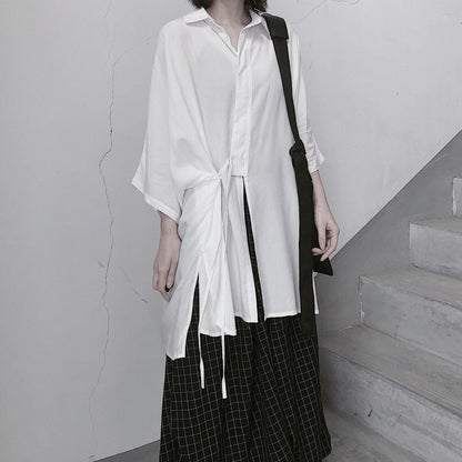 White Clothes Lapel Batwing Sleeve Art Shirts