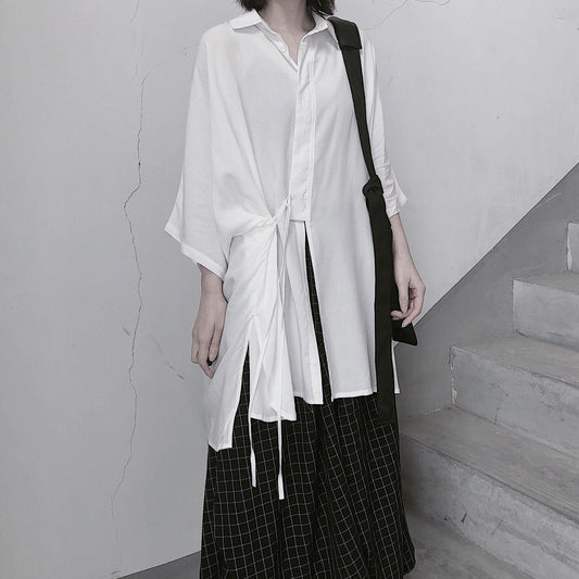 White Clothes Lapel Batwing Sleeve Art Shirts