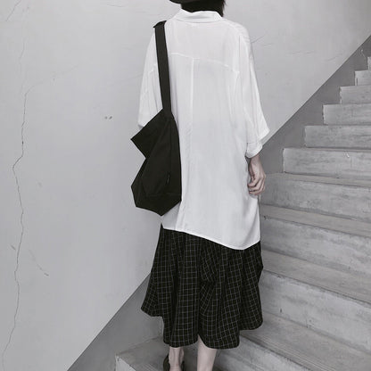 White Clothes Lapel Batwing Sleeve Art Shirts