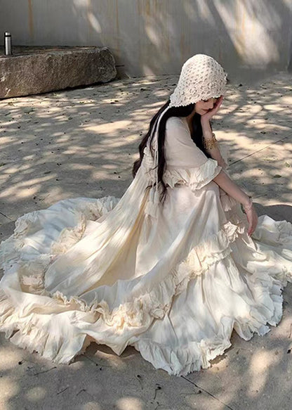 White Exra Large Hem Cotton Vacation Dress Summer