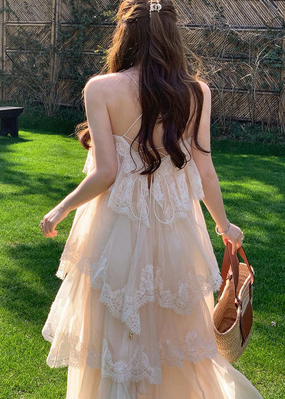 White Exra Large Hem Patchwork Lace Sundress Summer