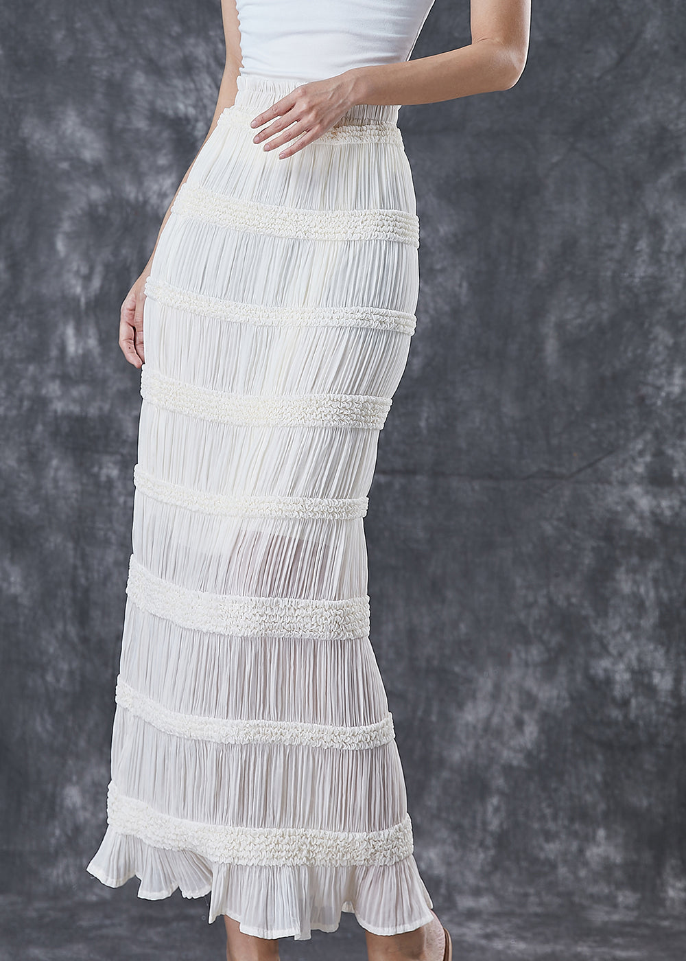 White High Waist Cotton Wraped Pleated Skirts Fall