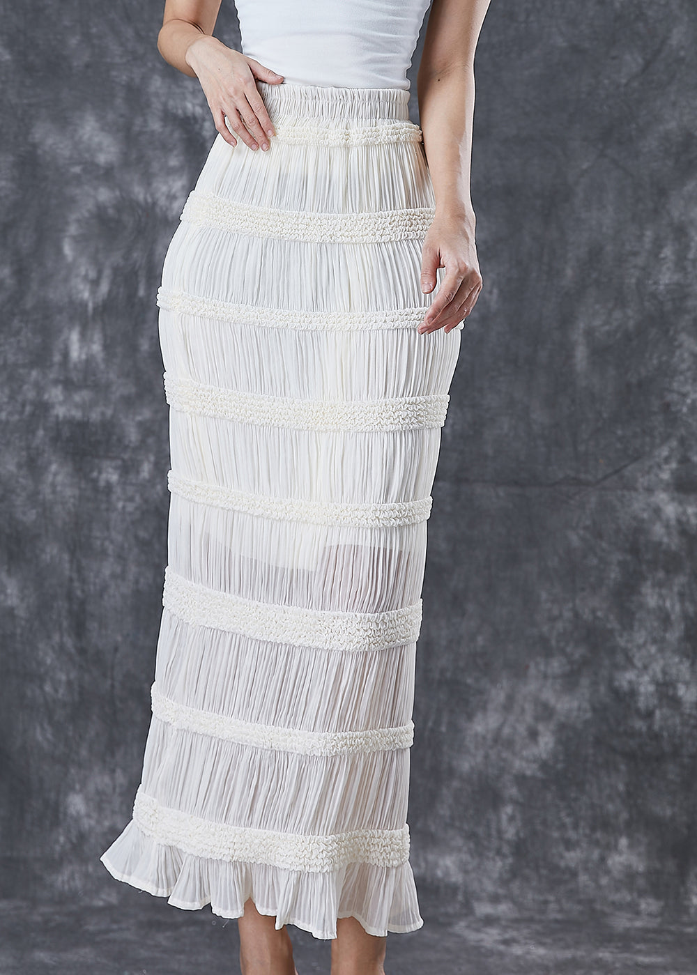 White High Waist Cotton Wraped Pleated Skirts Fall