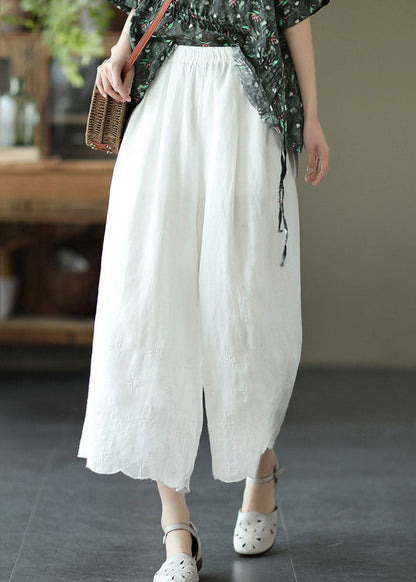 White High Waist Linen Wide Leg Pants Summer