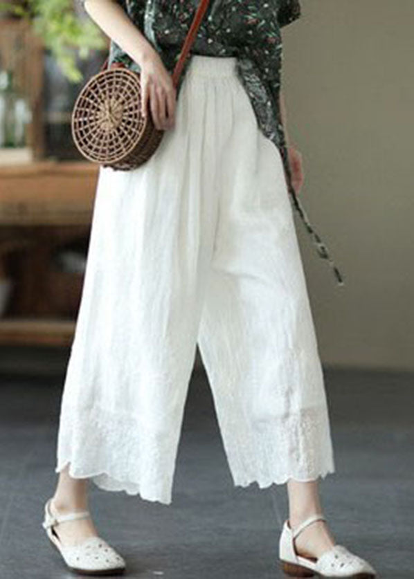 White High Waist Linen Wide Leg Pants Summer