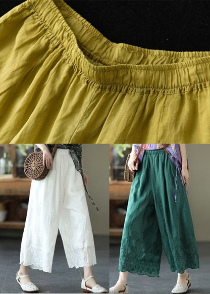 White High Waist Linen Wide Leg Pants Summer