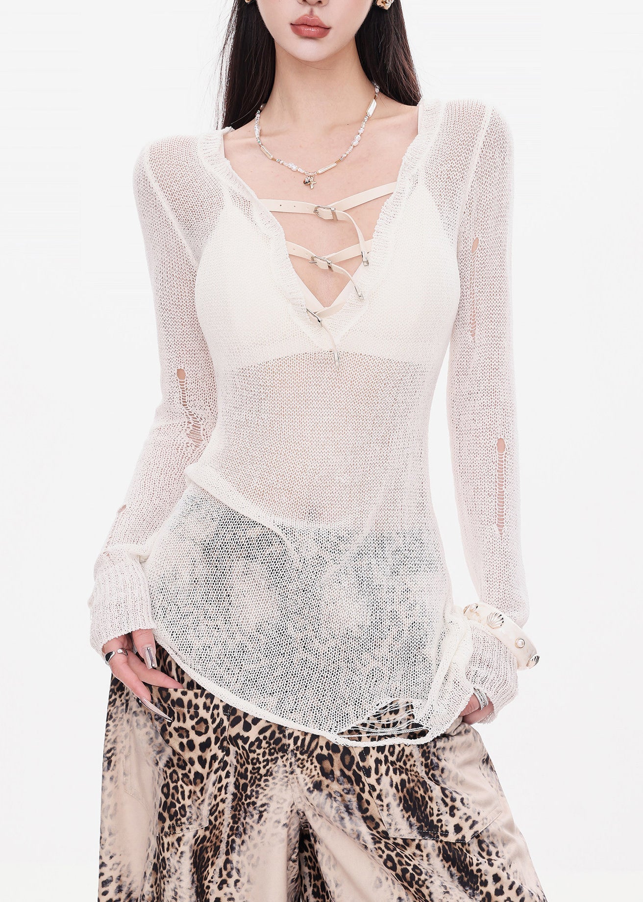 Bohemian White Hollow Out Knit Top Spring