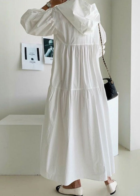 White Hooded Patchwork Cotton Maternity Dresses Spring