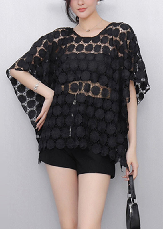 White O-neck Hollow Out Lace T Shirt Summer
