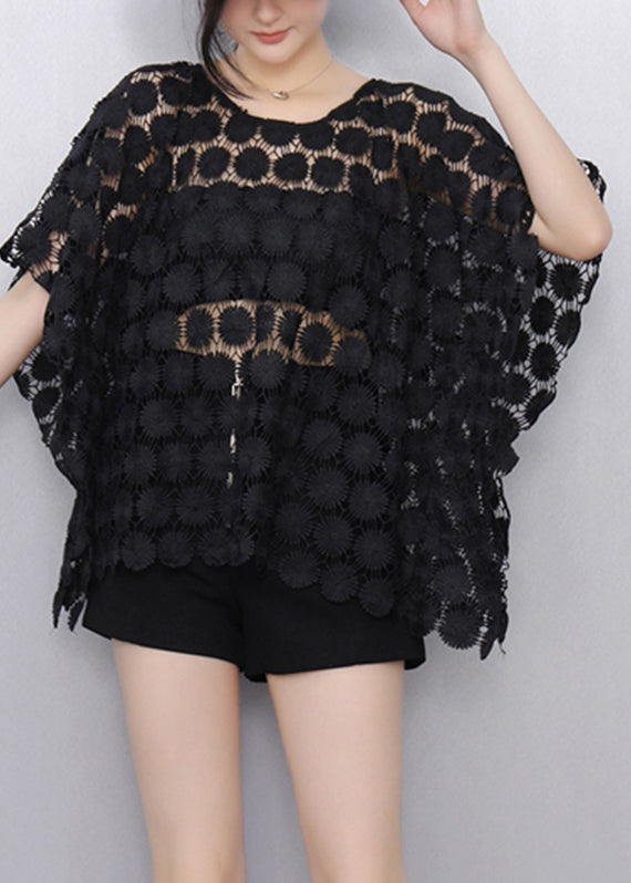 White O-neck Hollow Out Lace T Shirt Summer