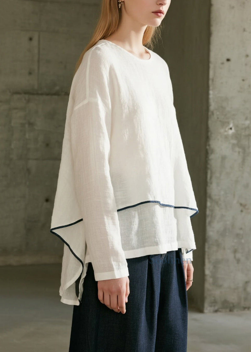 White Oversized Cotton Fake Two Piece Shirts Spring