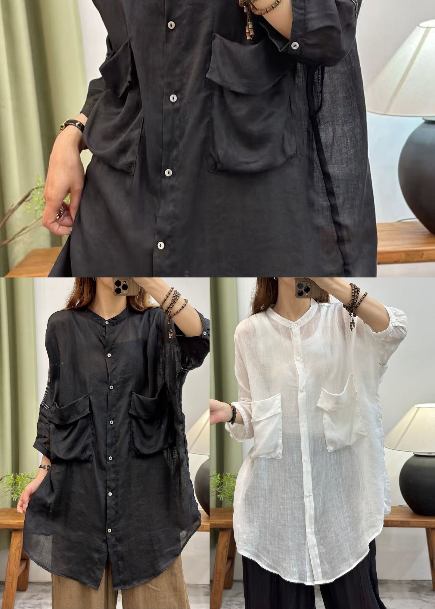 Bohemian White Oversized Cotton UPF 50+ Long Tops Summer