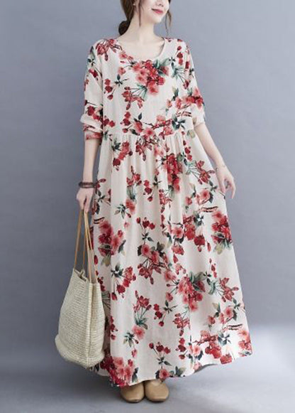White Oversized Print Cotton Holiday Dress Spring