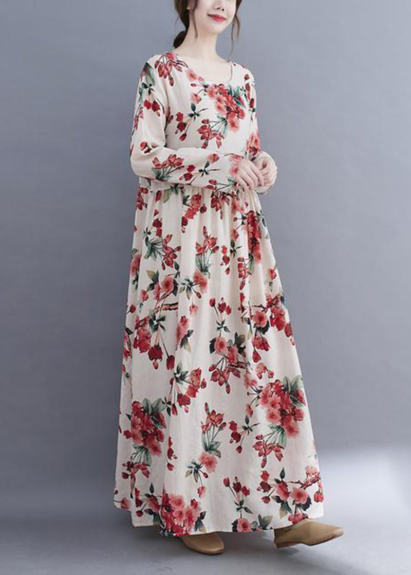 White Oversized Print Cotton Holiday Dress Spring
