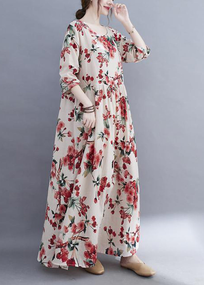 White Oversized Print Cotton Holiday Dress Spring