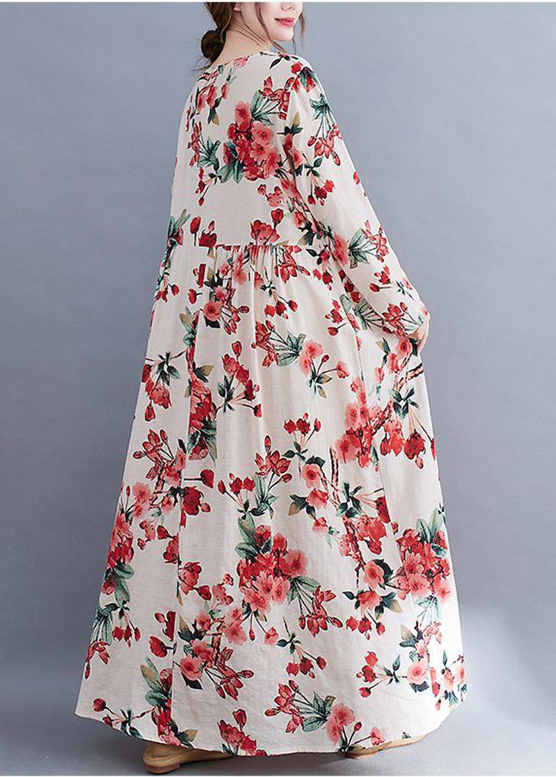 White Oversized Print Cotton Holiday Dress Spring