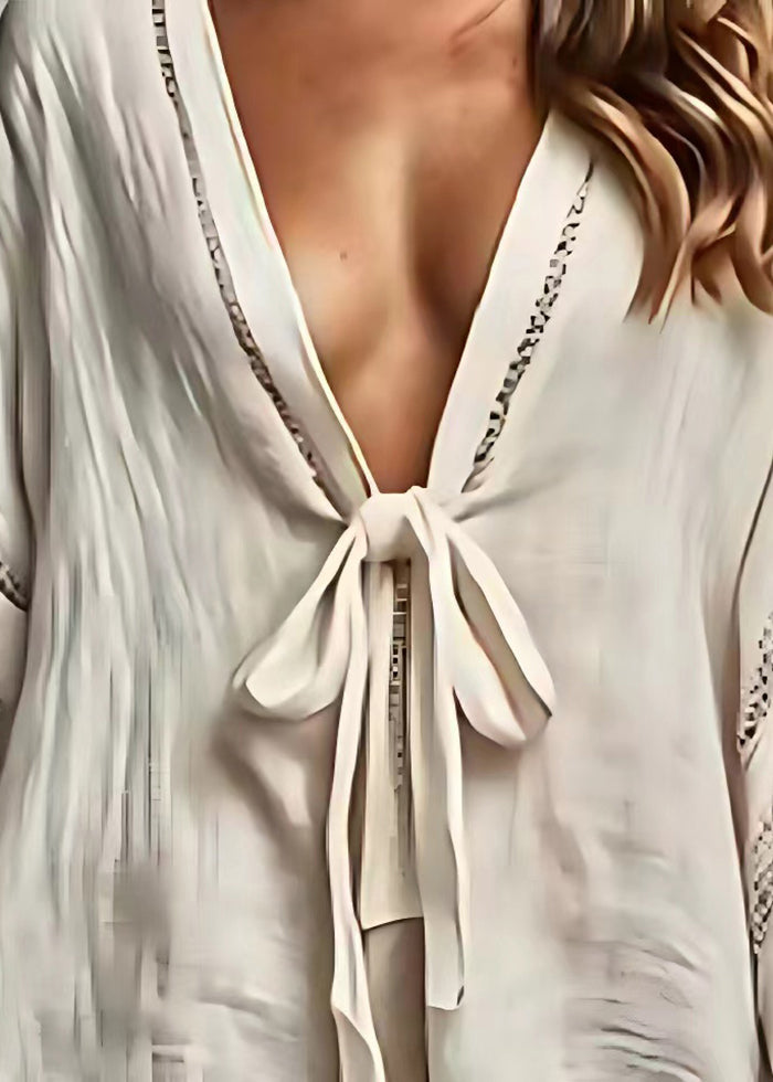 White Oversized Lace Up Linen Cardigan Half Cardigan Summer