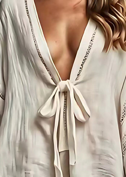 White Oversized Lace Up Linen Cardigan Half Cardigan Summer
