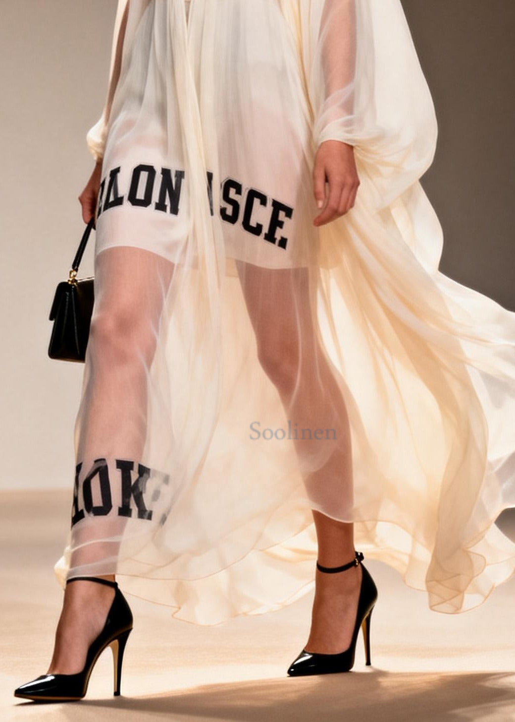 White Oversized Letter Print Chiffon Sheer Dresses Summer