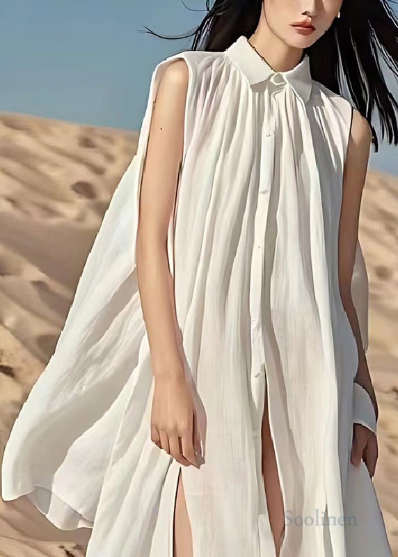 White Oversized Linen Beach Dress Sleeveless