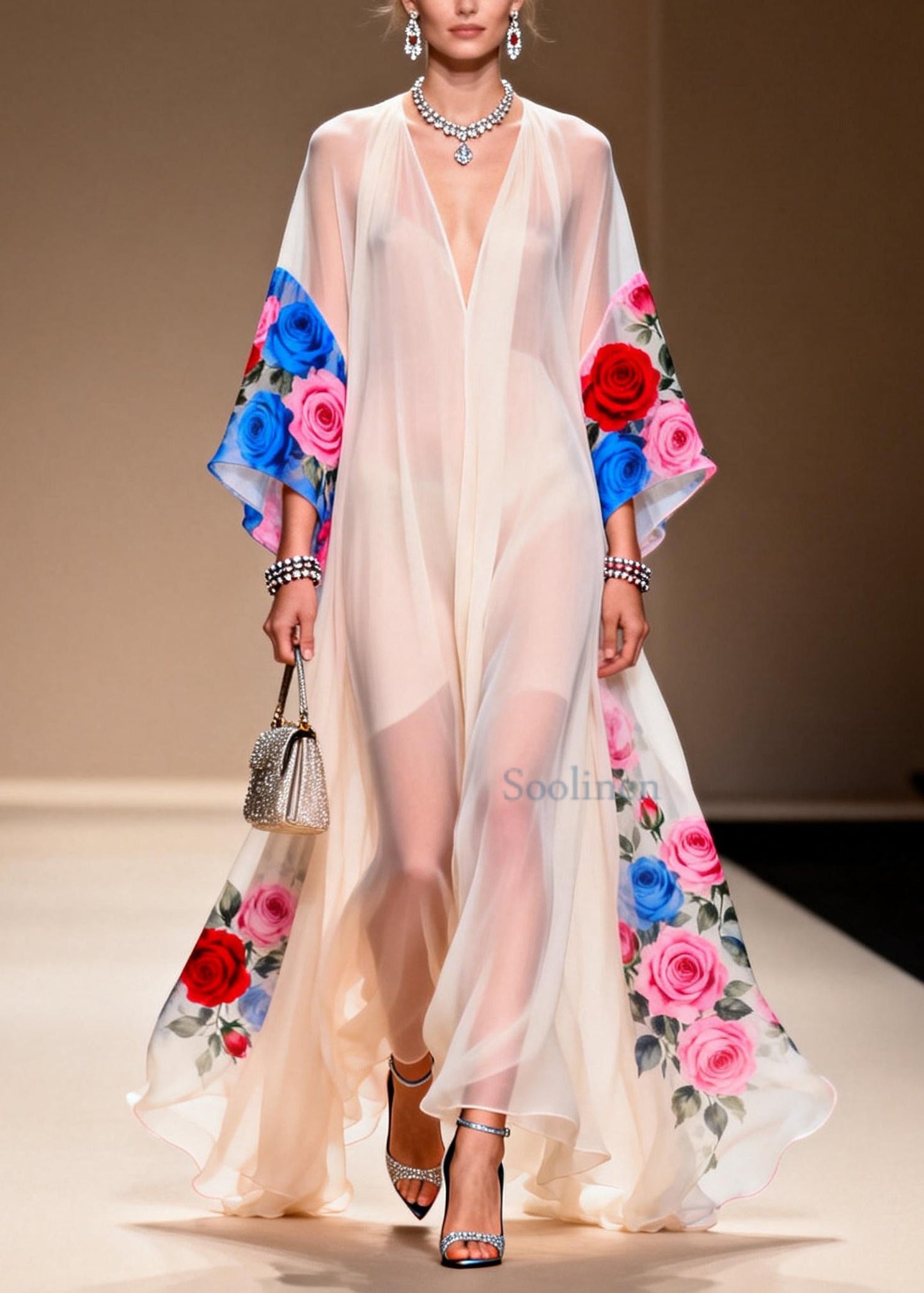 White Oversized Print Chiffon Vacation Dresses Summer