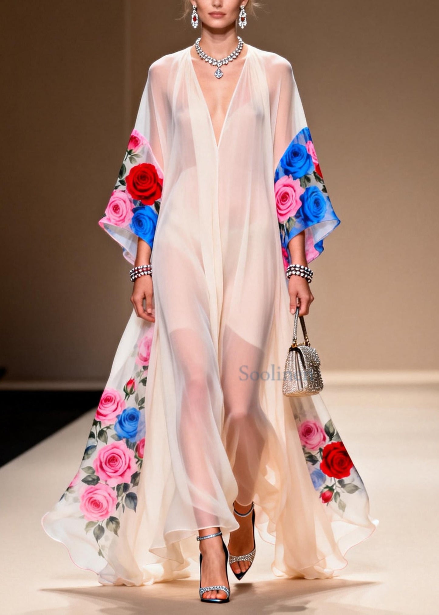 White Oversized Print Chiffon Vacation Dresses Summer