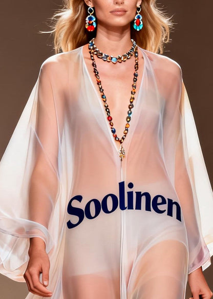 White Oversized Sheer Chiffon Beach Dresses Summer