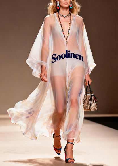 White Oversized Sheer Chiffon Beach Dresses Summer