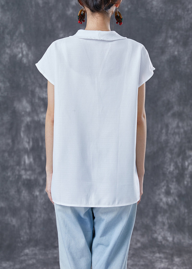 White Peter Pan Collar Button Linen Top Short Sleeve