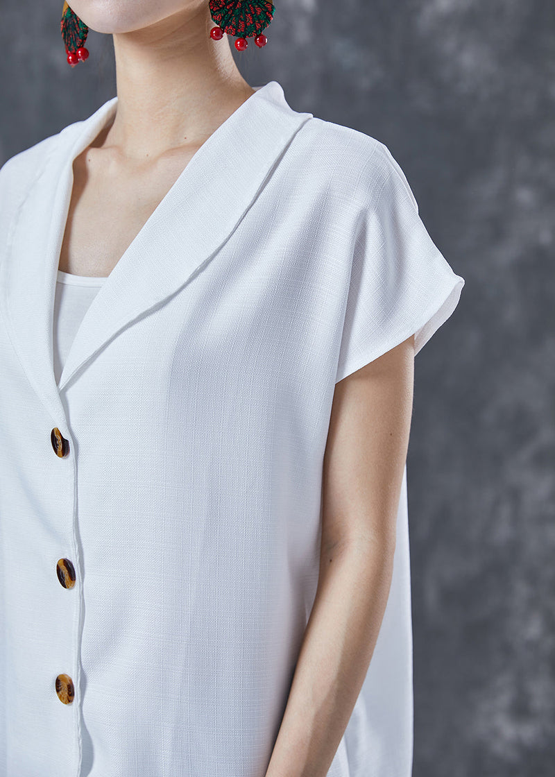 White Peter Pan Collar Button Linen Top Short Sleeve