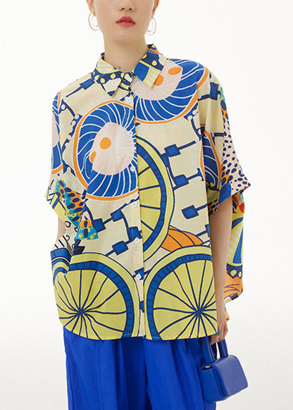 White Peter Pan Collar Print Cotton Shirt Summer