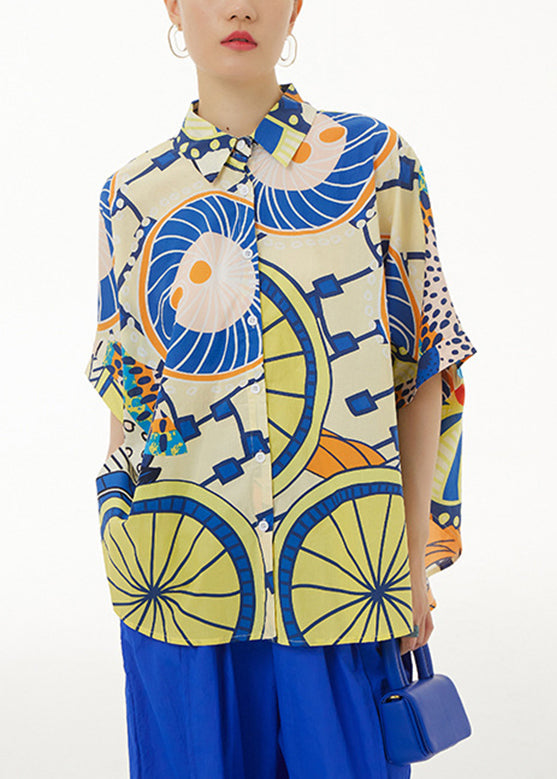 White Peter Pan Collar Print Cotton Shirt Summer