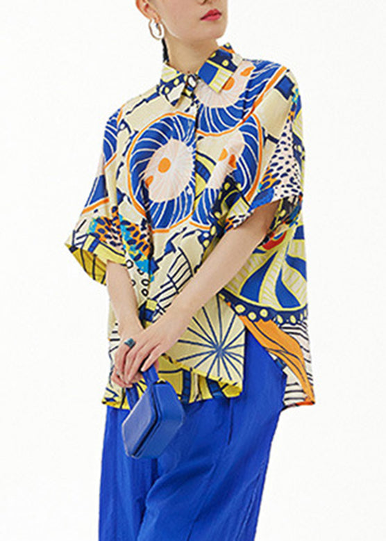 White Peter Pan Collar Print Cotton Shirt Summer