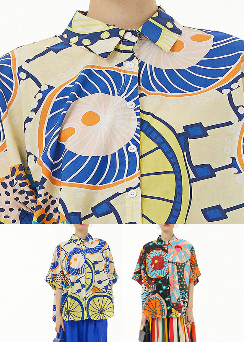 White Peter Pan Collar Print Cotton Shirt Summer