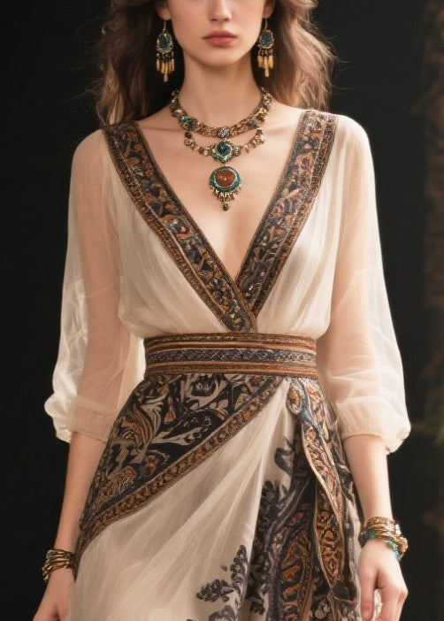 White Print Exra Large Hem Chiffon Holiday Dresses Summer