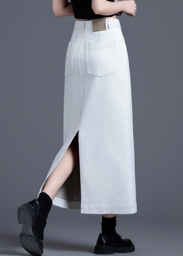 White Side Open Denim a Line Skirt Spring
