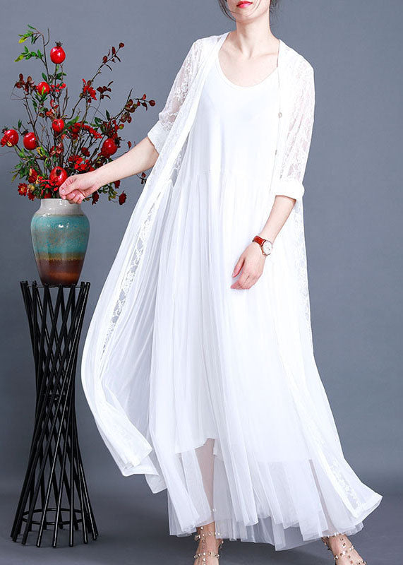 White Hollow Out Lace Long Cardigans Long Sleeve