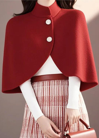 White Stand Collar Woolen Jackets Cloak Sleeves