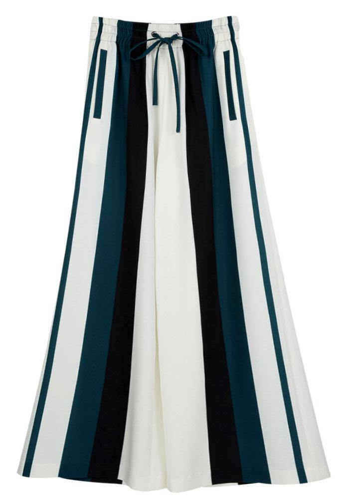 White Striped Pockets Wide Leg Pants