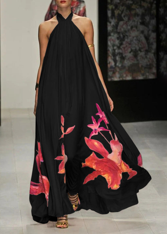 White Summer Sundress Halter Print Long Dresses