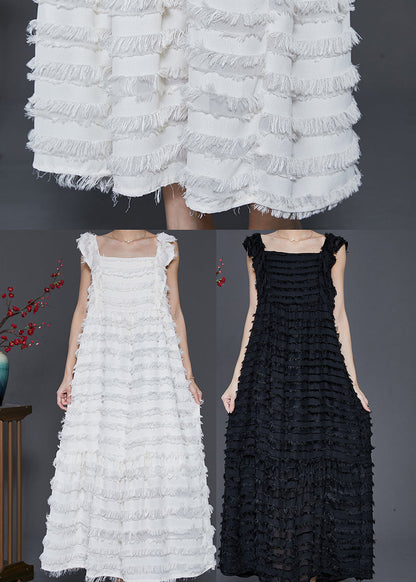 White Tasseled Cotton Summer Dresses Sleeveless