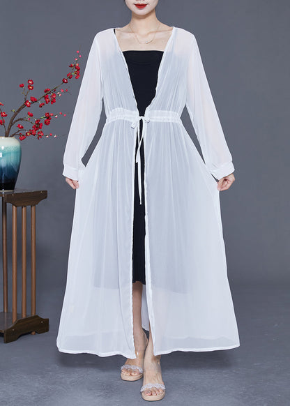 White Tie Waist Exra Large Hem Chiffon Upf 50+ Coat Summer